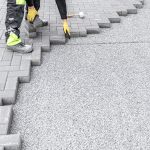 new sidewalk made of concrete interlocking paving blocks.